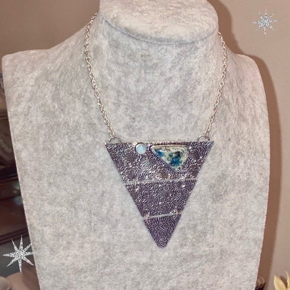 K2 Azurite & Larimar Gemstone Handmade BIB Statement Necklace - Picture 7 of 8